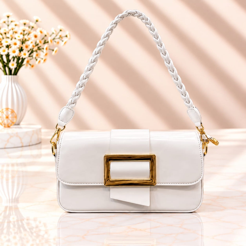 Imported Premium Glossy Leather Shoulder Bag – Double Belt & Inner Pocket