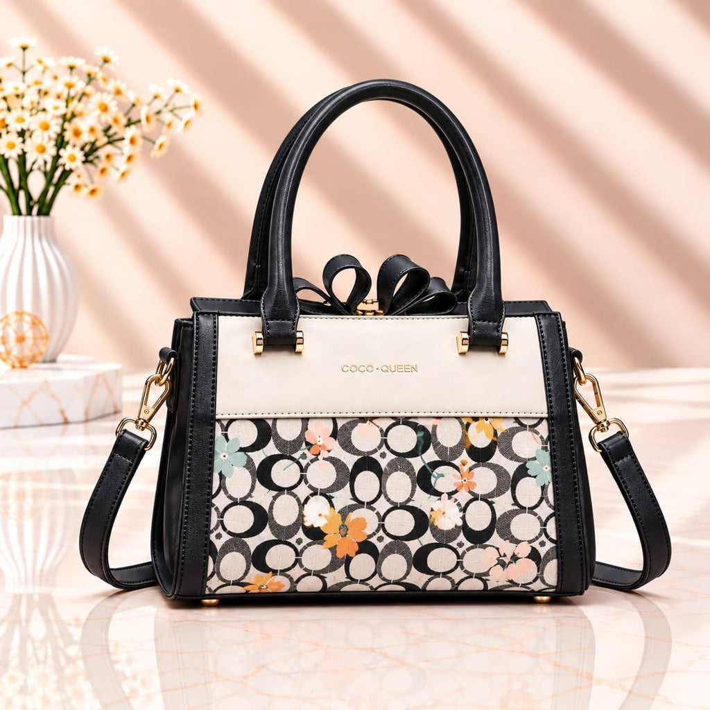Coco Queen Printed Handbag – Premium New Style with Long Belt & 3 Compartments