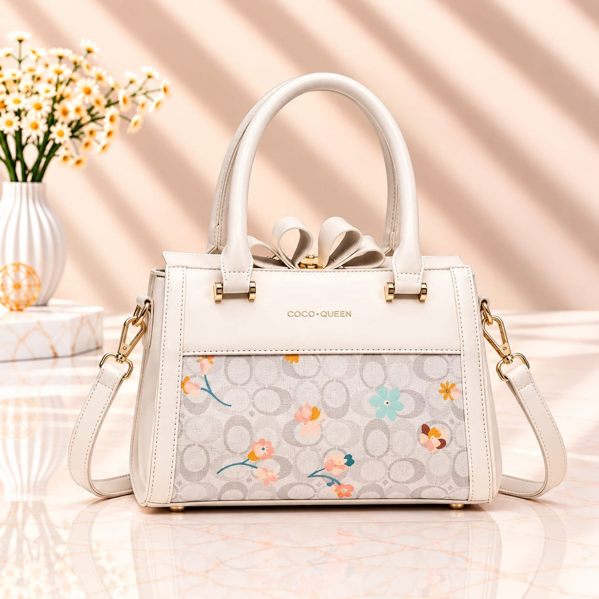 Coco Queen Printed Handbag – Premium New Style with Long Belt & 3 Compartments