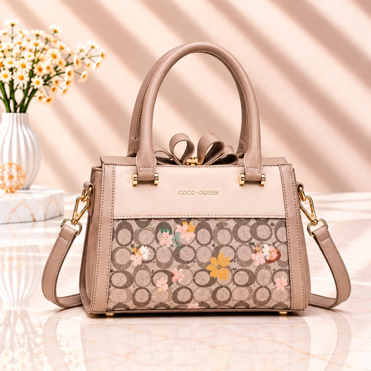 Coco Queen Printed Handbag – Premium New Style with Long Belt & 3 Compartments