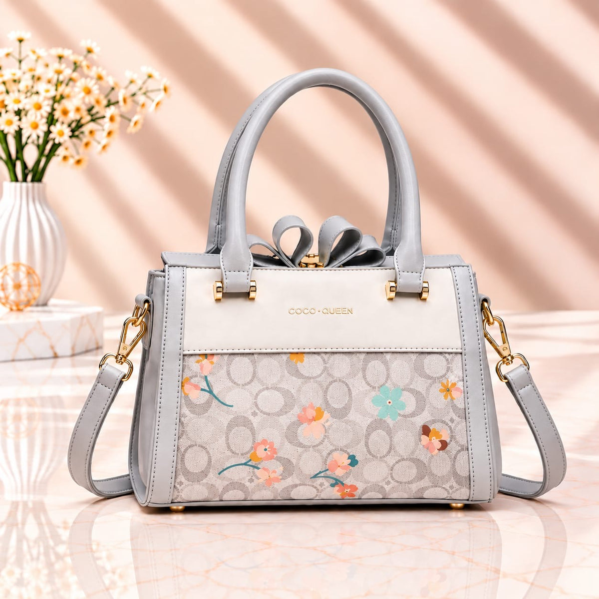 Coco Queen Printed Handbag – Premium New Style with Long Belt & 3 Compartments