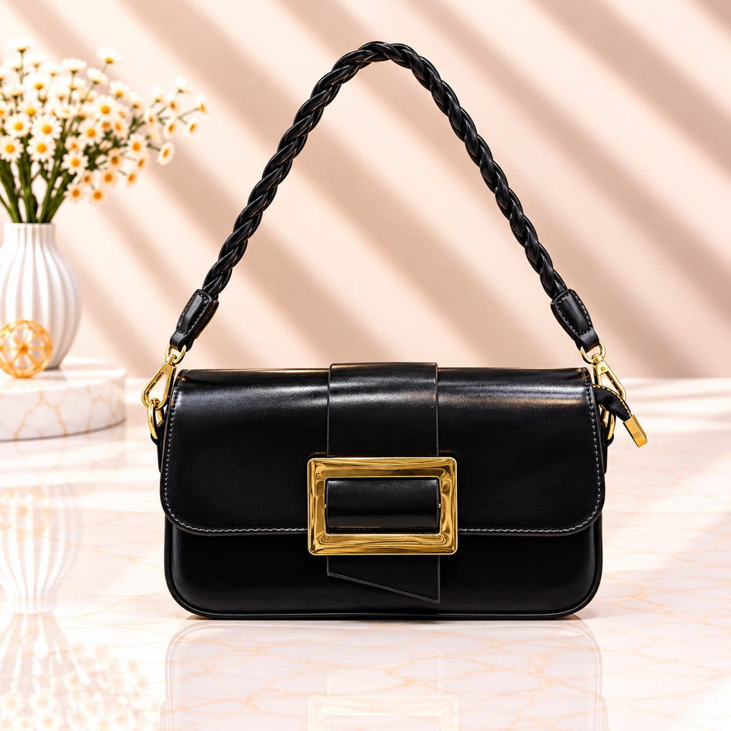Imported Premium Glossy Leather Shoulder Bag – Double Belt & Inner Pocket