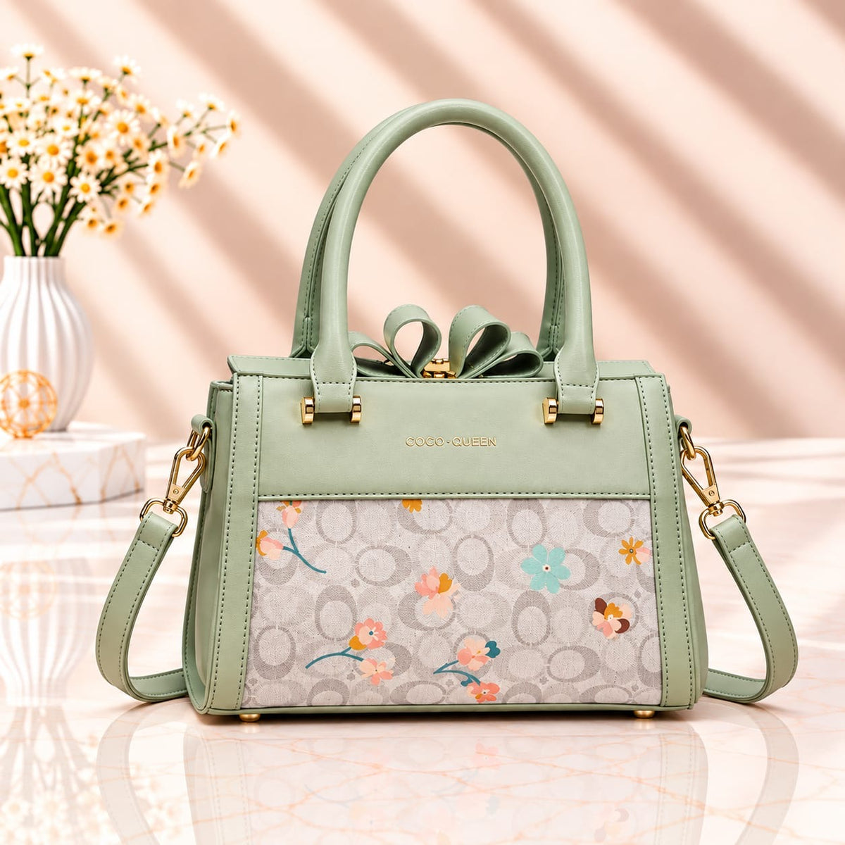 Coco Queen Printed Handbag – Premium New Style with Long Belt & 3 Compartments